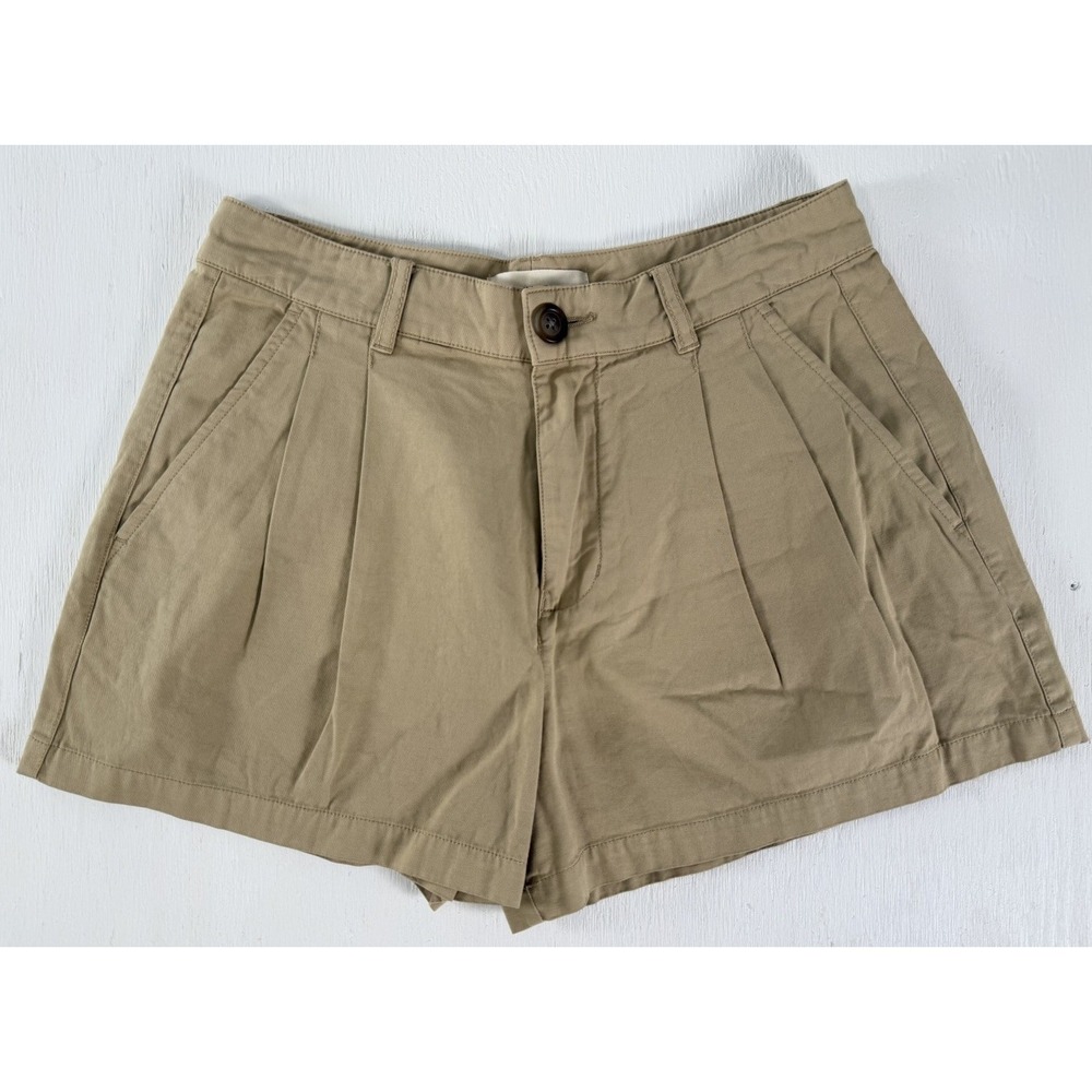 Lucky Brand Womens Size 0 Tan Khaki Pleated Chino Shorts Cotton Twill Casual